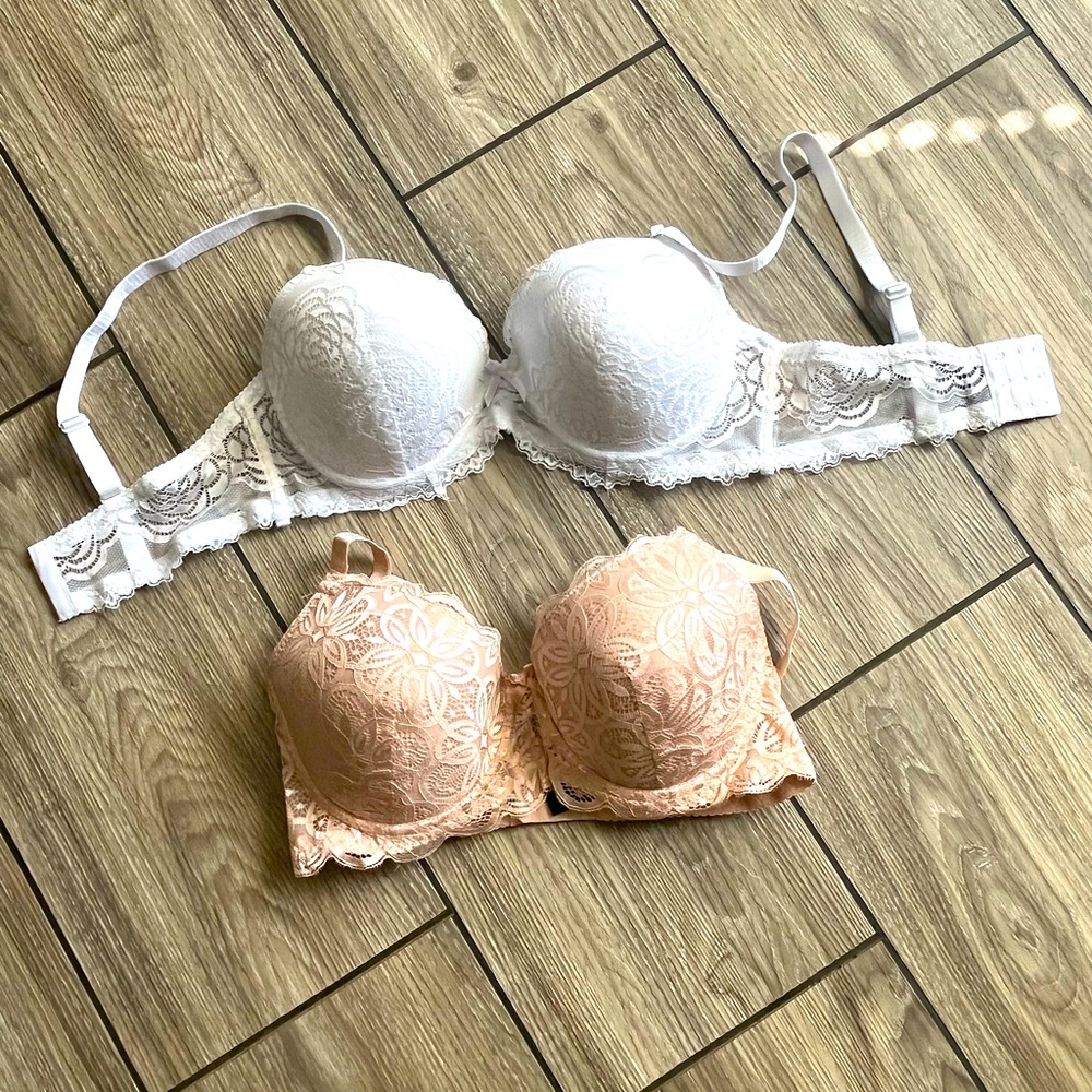 Elegant Lace Underwire Bra Set - White & Cream